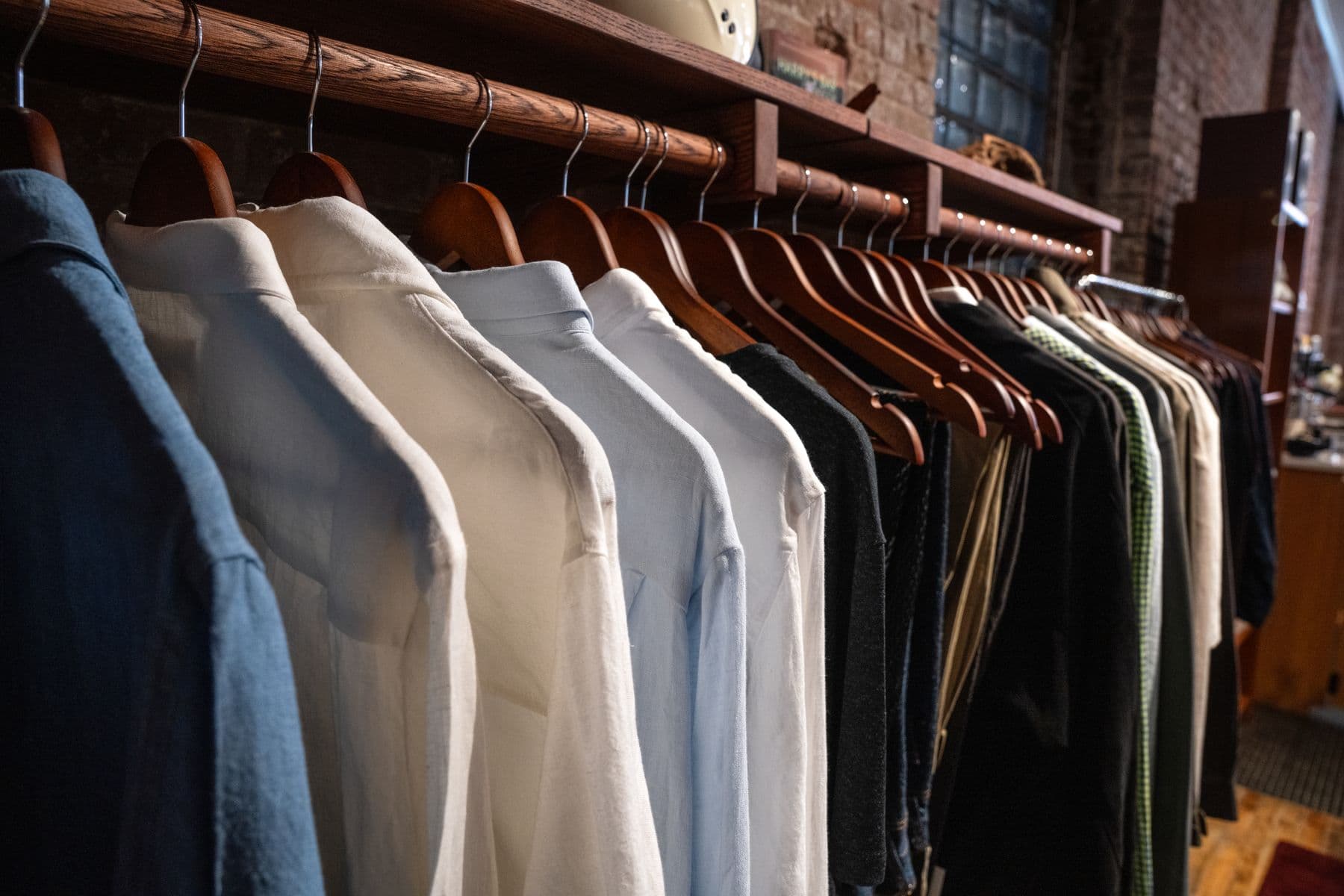 Shirts and jackets on the rail at Fazenda