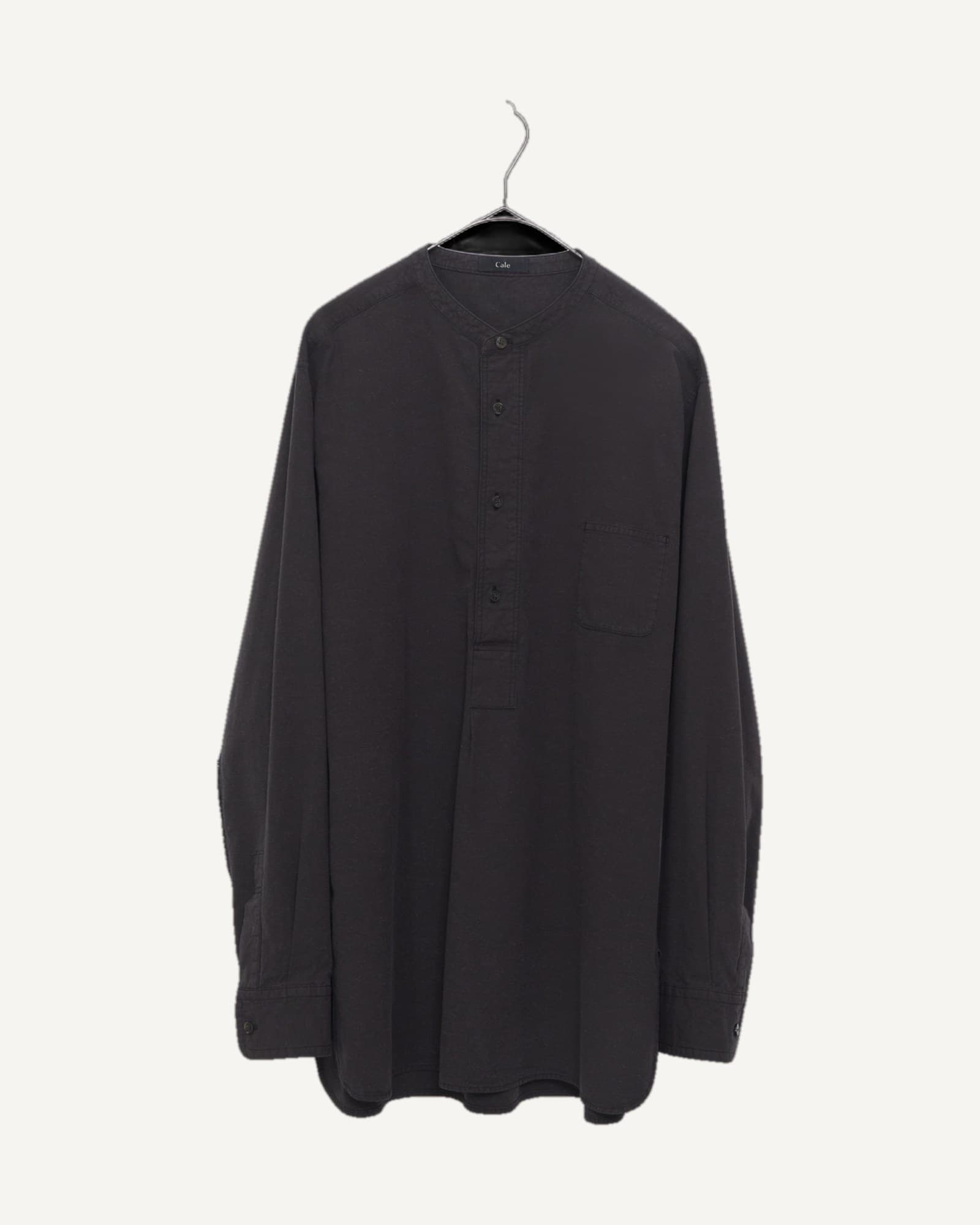 Cale Cotton Silk Ramie Poplin Band Collar Shirt Gray — image 1 of 1