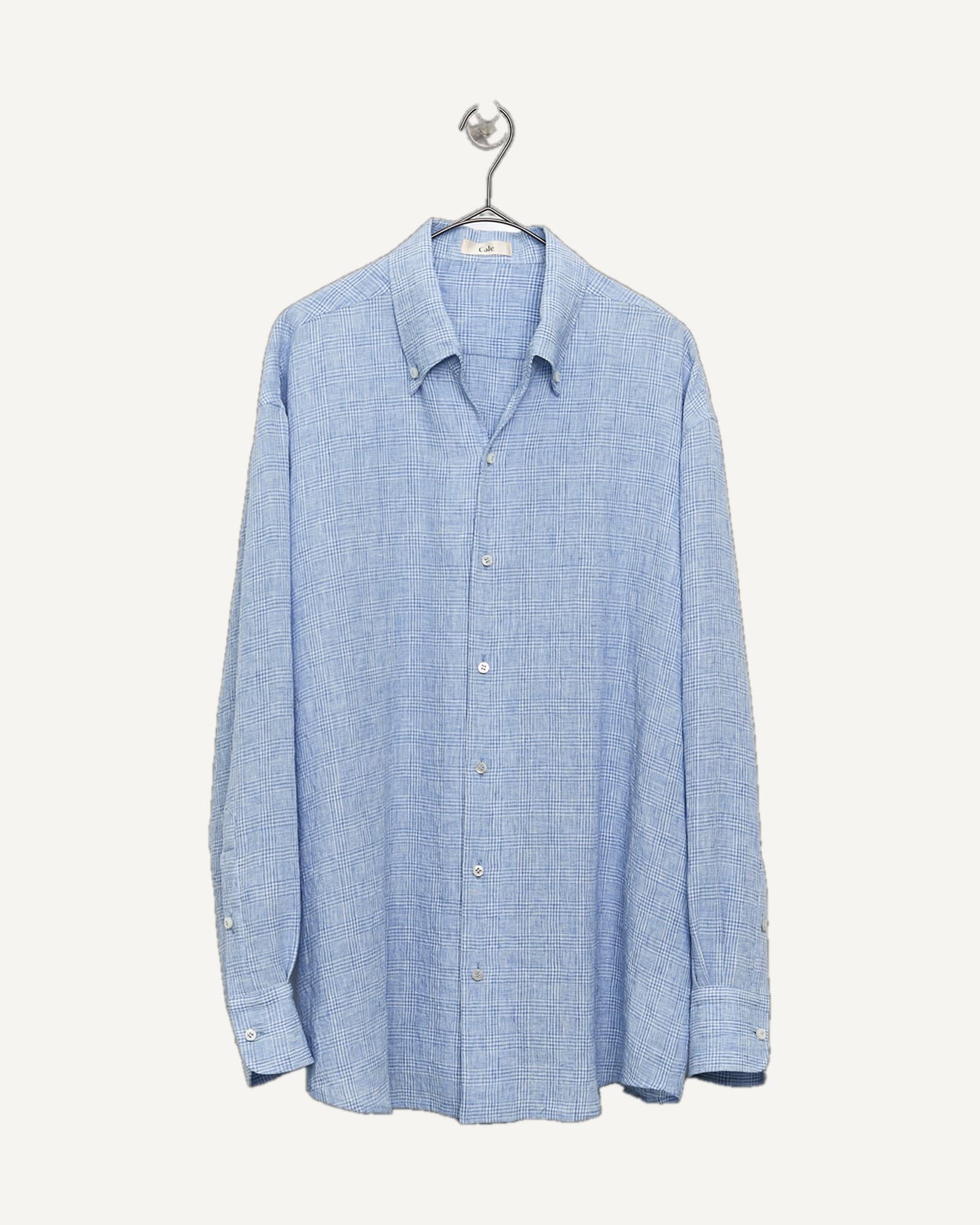 Cale Linen Glen Check Shirt White x Blue — image 1 of 1